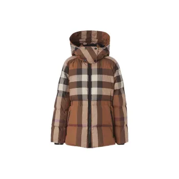 Burberry Vintage Check print With Detachable Hood Puffer Jacket Brown