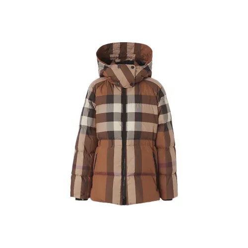 Burberry Vintage Check print With Detachable Hood Puffer Jacket Brown