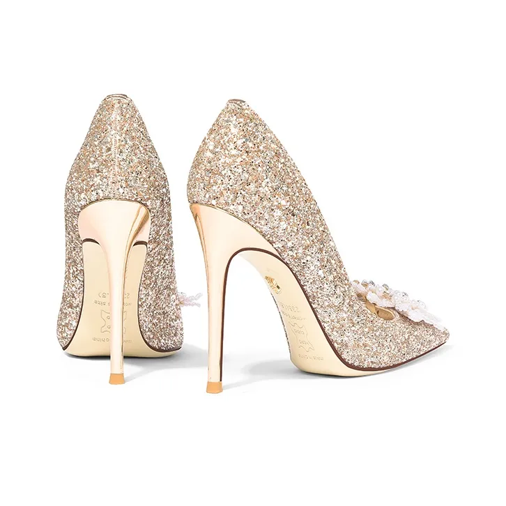 Holy Rose Slim Heel High Heels 10cm Women's Gold-3