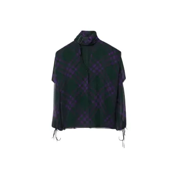 Burberry Check-Pattern Scarf Detailed Blouse