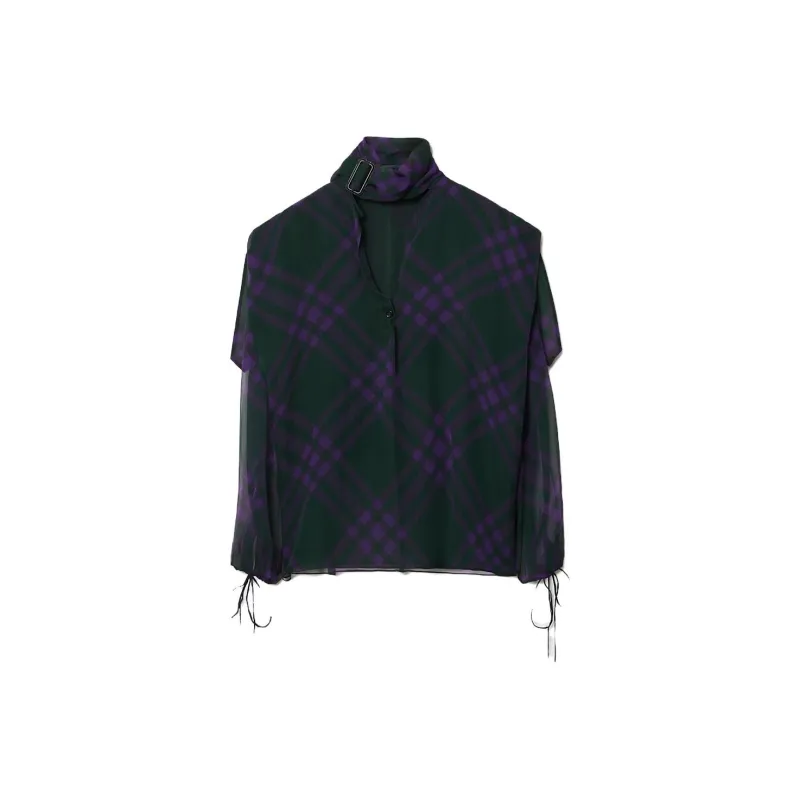 Burberry Check-Pattern Scarf Detailed Blouse-0
