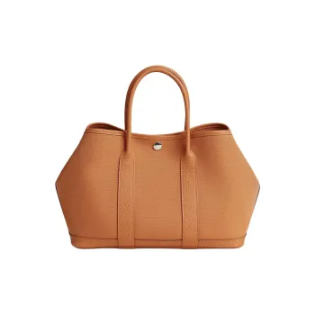 HERMES Garden Party Canvas With Negonda Calfskin Handbag Women's Light Tea Brown