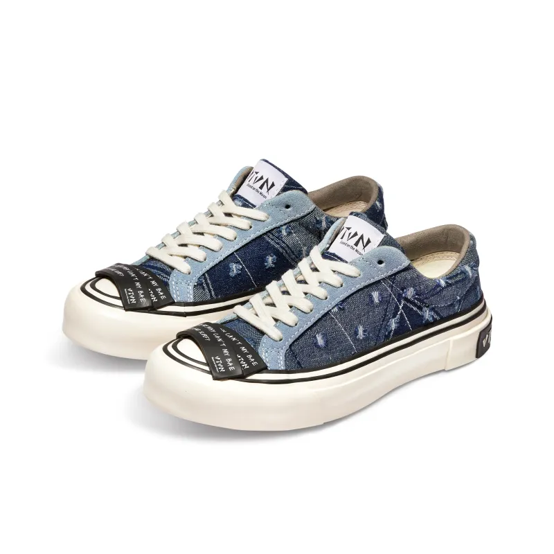 VTVN Rock Slip Resistant Cushioning Abrasion Resistant Low Top Skateboard Shoes Unisex Denim Blue-2