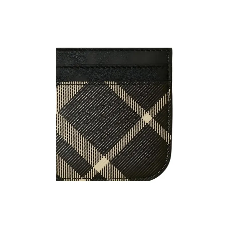 Burberry PU Polyurethane Card Holder Women's Black & Printed Fabric-1