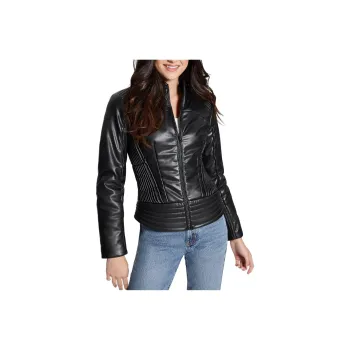 GUESS Lea Faux-Leather Corset Jacket Jackets Coats Women's Black