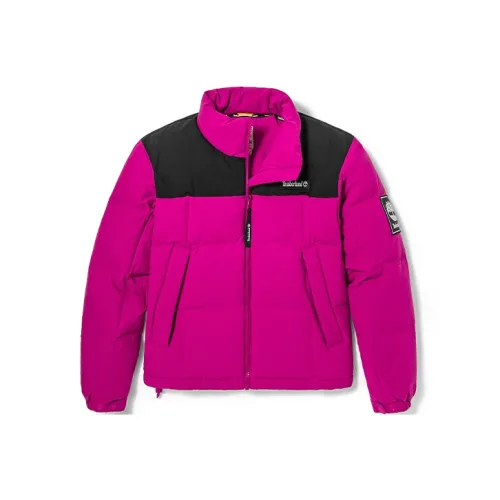 Timberland Letter Colorblock Stand Collar Thickened Cropped Down Jacket Women's Dark Pink