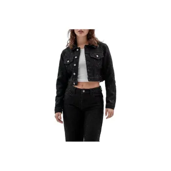 GUESS Originals Lace Denim Cropped Jacket Jackets Coats Women's Black