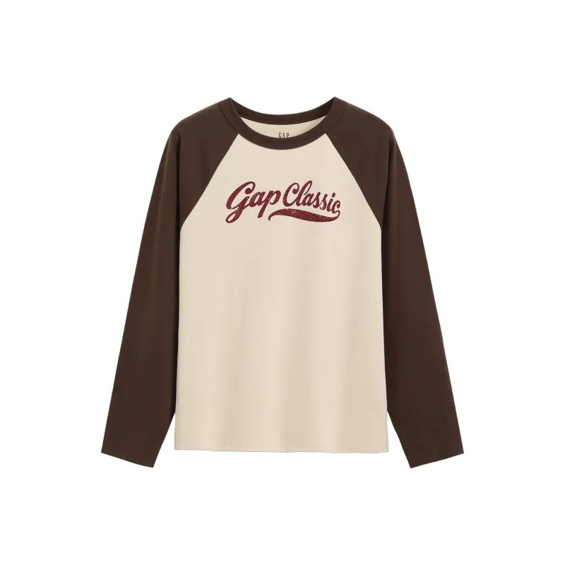 GAP 100% Cotton Print Logo Color Block Raglan Long Sleeved Skin Friendly Top T Shirt Women's-2