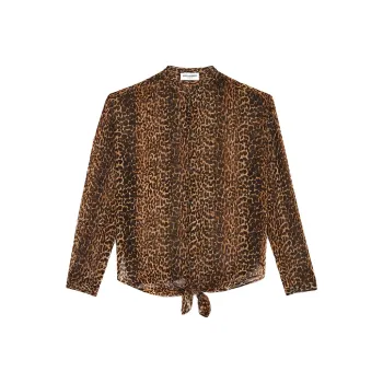 SAINT LAURENT Leopard Print Sheer Shirt