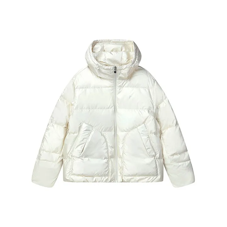 FILA Letter Hooded Cropped Down Jacket Women's Heron White-0