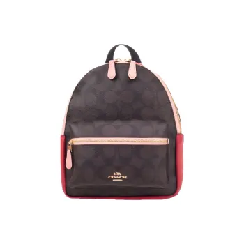 COACH Leather Backpack Mini Women's Dark Brown Pink Rose Red