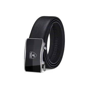 Automobili Lamborghini Cow Leather Belts Men's Gunmetal 3.5cm