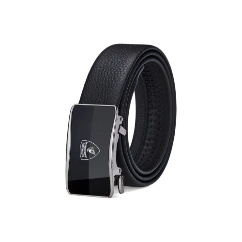 Automobili Lamborghini Cow Leather Belts Men's Gunmetal 3.5cm