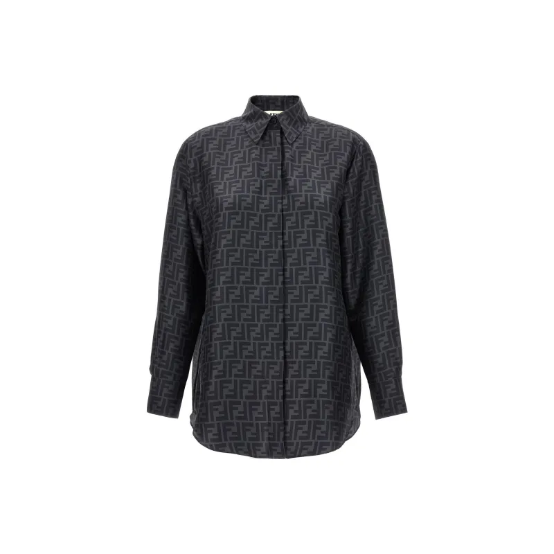 FENDI FF logo Print Silk Shirt-0