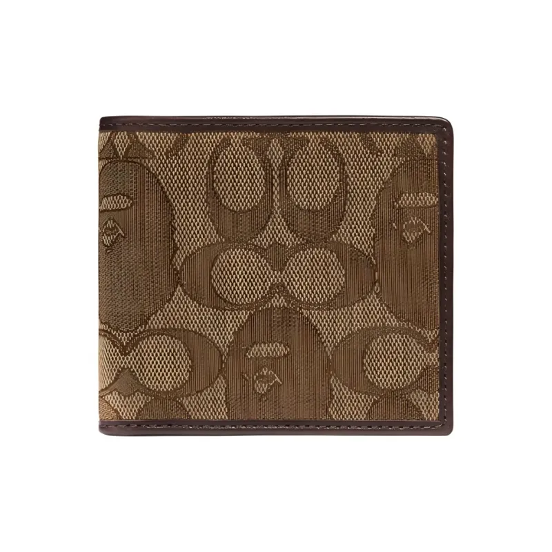 COACH BAPE BLACK Canvas With Leather Wallet Coin Purse Unisex Khaki-0