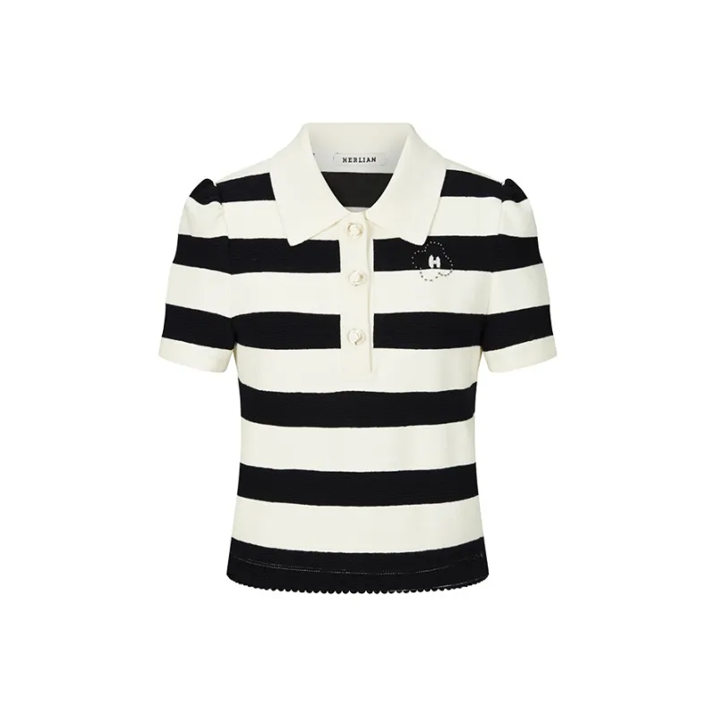 HERLIAN Polo Shirt Women's Black White-0