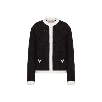 Valentino Logo Plaque Crewneck Tweed Jacket
