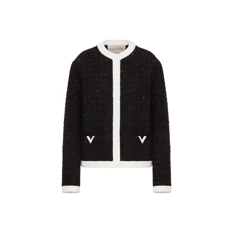 Valentino Logo Plaque Crewneck Tweed Jacket-0
