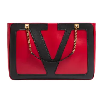 Valentino Cow Leather Shoulder Bag Medium Size Women's Red & Black