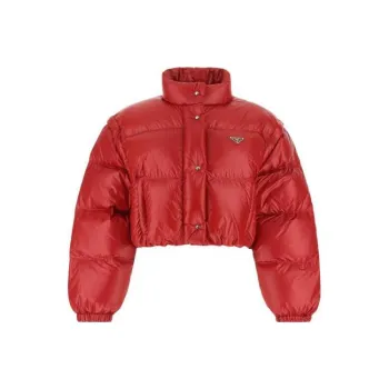PRADA FW22 Solid Color Stand Collar Loose Fit Down Jacket Women's Red