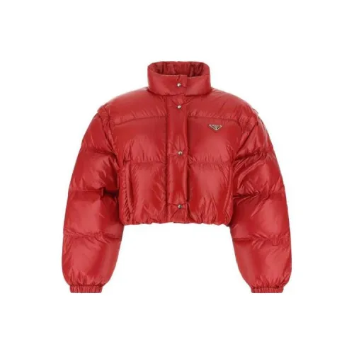 PRADA FW22 Solid Color Stand Collar Loose Fit Down Jacket Women's Red