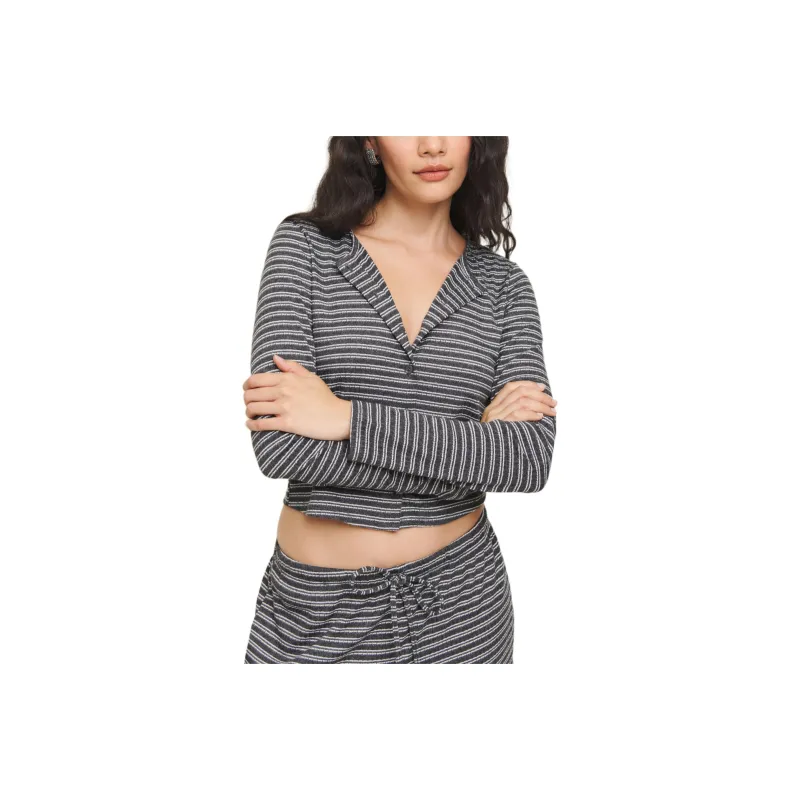 REFORMATION Ari Pointelle Knit Cardigan Knitwear Women's Gray Stripes-0