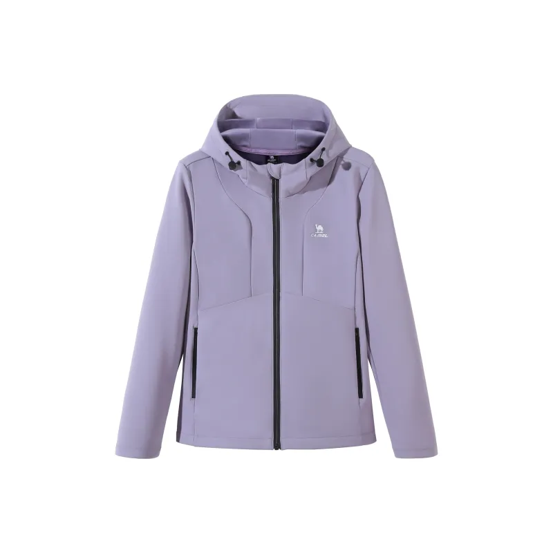 CAMEL Solid Color Fleece Lined Hooded Knitted Fabric Coat Anti Static Casual Versatile Sports Jacket Women's-2