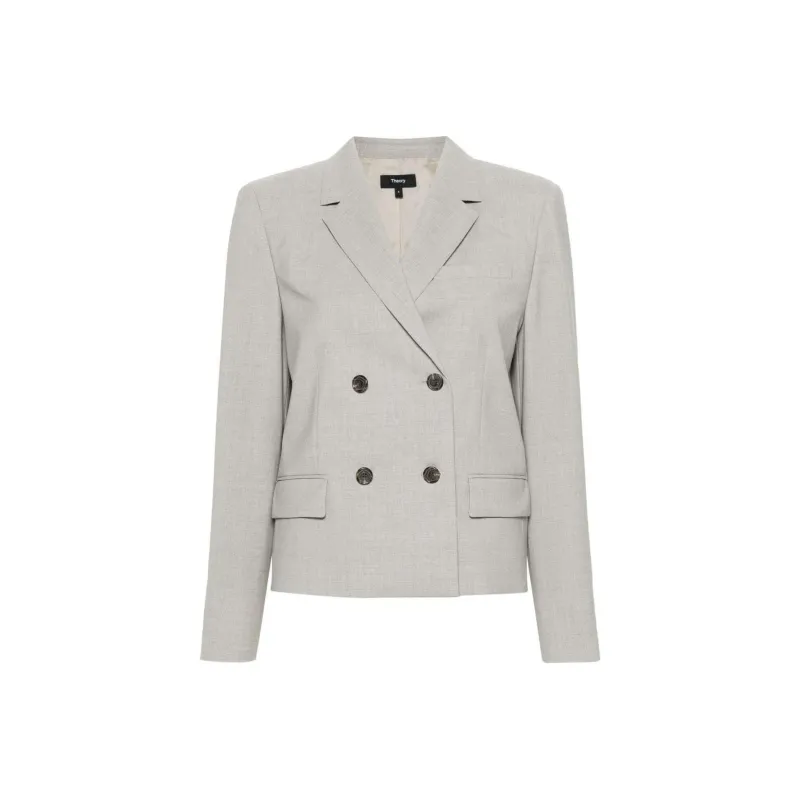 THEORY Double Breasted Cropped Tailored Blazer-0