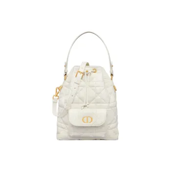 DIOR Caro Sheepskin Bucket Bag, One Shoulder Handbag Small Size Women's Milk White