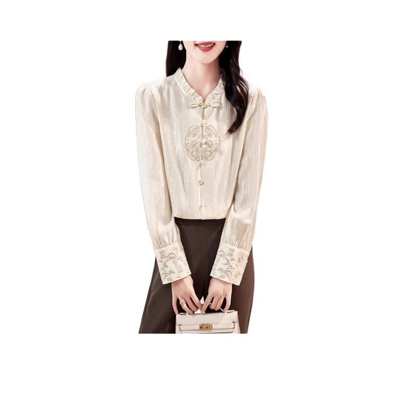 Yi Mengyuan Silk Shirt Women's Beige-0