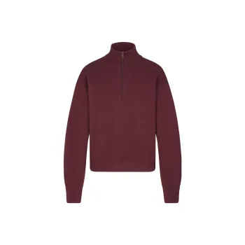 SKIMS COTTON FLEECE CLASSIC QUARTER ZIP PULLOVER Sweatshirt Women's OXBLOOD/Fuchsia