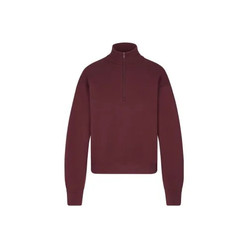 SKIMS COTTON FLEECE CLASSIC QUARTER ZIP PULLOVER Sweatshirt Women's OXBLOOD/Fuchsia