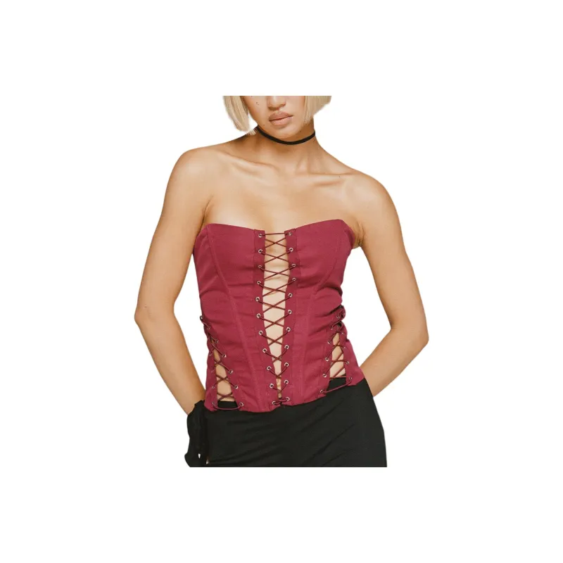 PRINCESS POLLY EDEN LACE UP CORSET Strapless Top Women's Red/Red-0