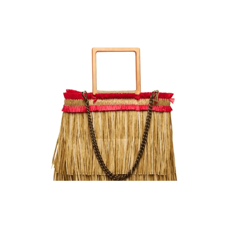 La Milanesa Raffia Handbag, Shoulder Bag Medium Size Women's Beige-1