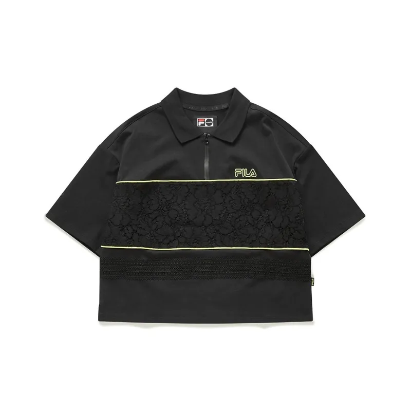 FILA FUSION Drop Shoulder Sleeve T Shirt Women's Pitch Black-0