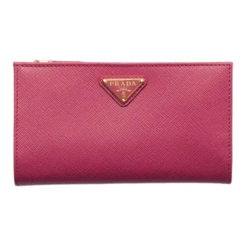 PRADA Saffiano Calfskin Wallet Large Size Women's Burgundy Pink