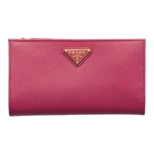 PRADA Saffiano Calfskin Wallet Large Size Women's Burgundy Pink