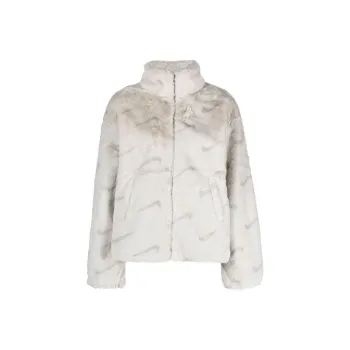 Nike Women's Plush Printed Faux Fur Jacket Light Bone