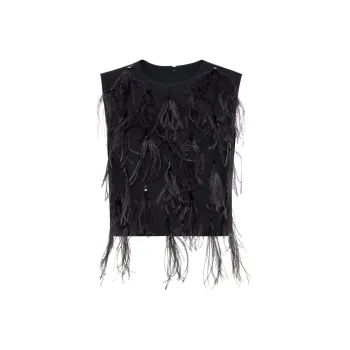 Brunello Cucinelli Feather Detailed Sleeveless Crewneck Top