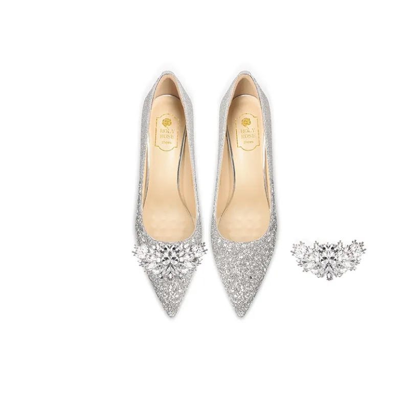 Holy Rose Slim Heel High Heels Women's Silver-1