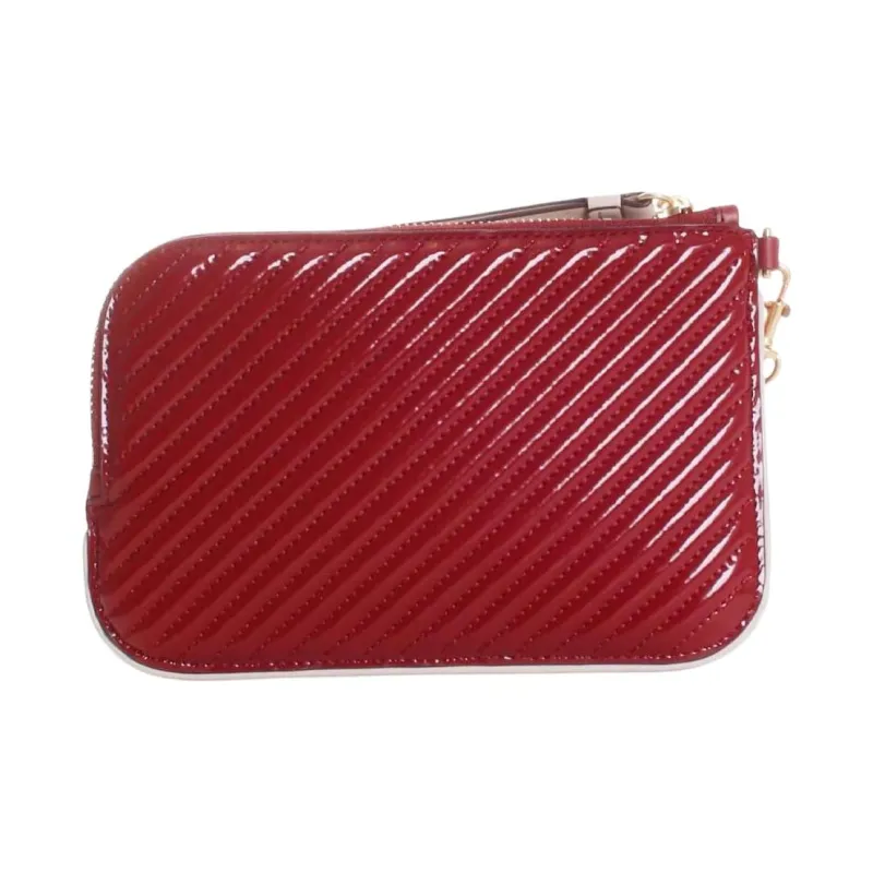TORY BURCH Miller Patent Leather Pina Leather Trim Wrist Bag Card Holder Wallet Women's Red-2