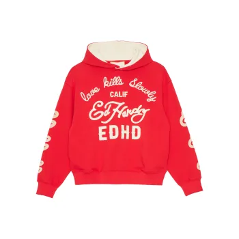 Ed Hardy Sweatshirt Women's Warm Fluorescent Rose Red