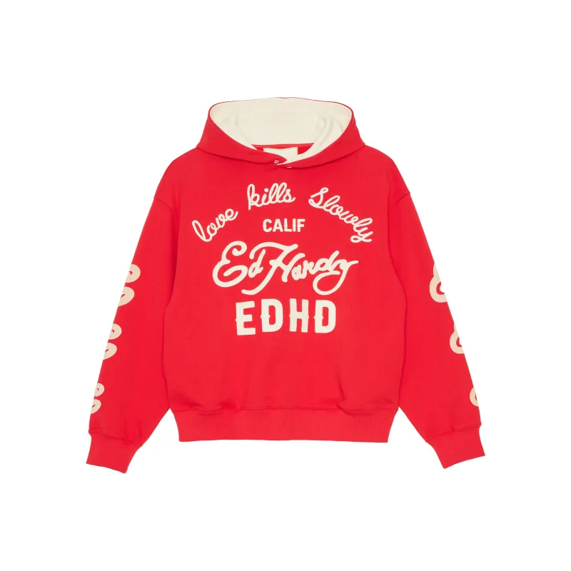 Ed Hardy Sweatshirt Women's Warm Fluorescent Rose Red-0