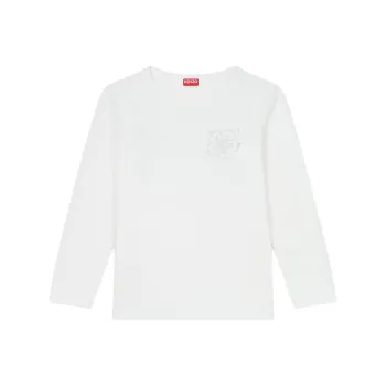 KENZO Logo Letter Print Crew Neck Long Sleeved T Shirt Women's Ecru
