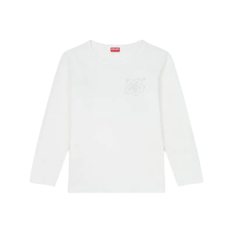 KENZO Logo Letter Print Crew Neck Long Sleeved T Shirt Women's Ecru-0