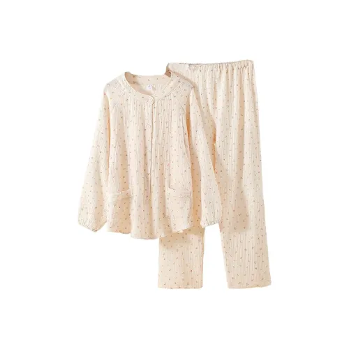 FARO Pajama Set Women's Beige Butterfly Small Flower