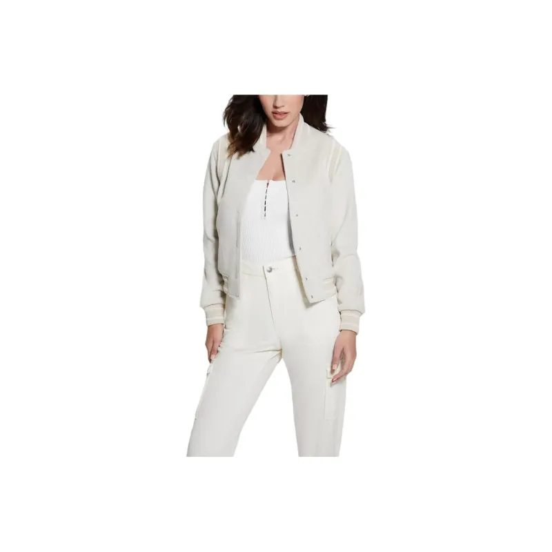 GUESS Signature Flight Jacket Jackets Coats Women's White-0