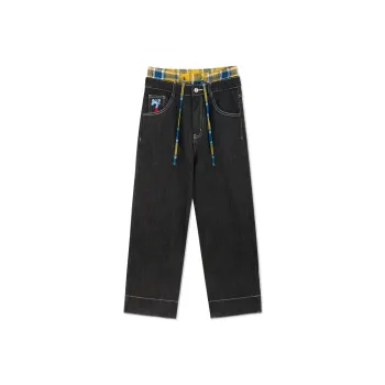 MIND ERROR Jeans Unisex Black Yellow Blue Plaid