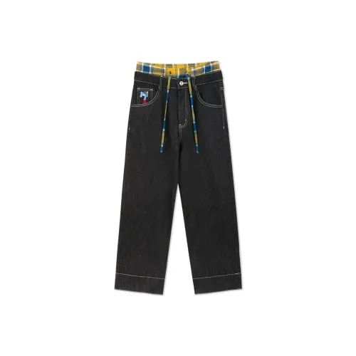 MIND ERROR Jeans Unisex Black Yellow Blue Plaid