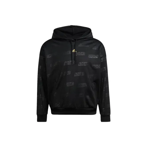 Adidas Embossed Monogram Fleece Hoodie Sweatshirt Women's Black